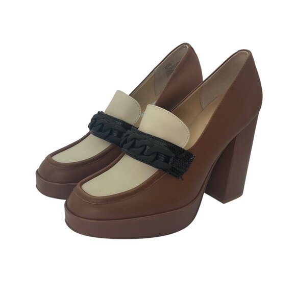 Steve Madden 11 Rhylee Brown Color Block Heel Loafers Platform Preppy Old Money - Picture 2 of 15